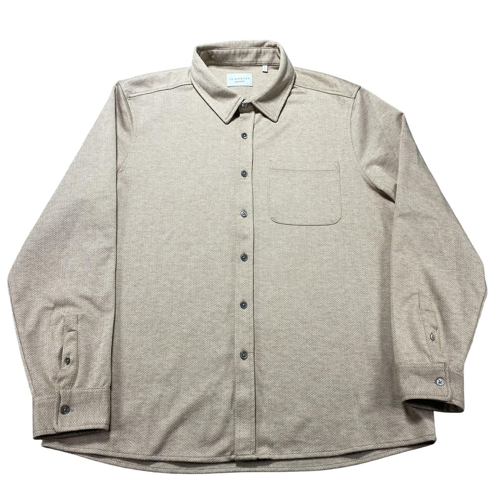 7 Diamonds‎ Shirt Mens Large Beige Herringbone Button Generation Long Sleeve